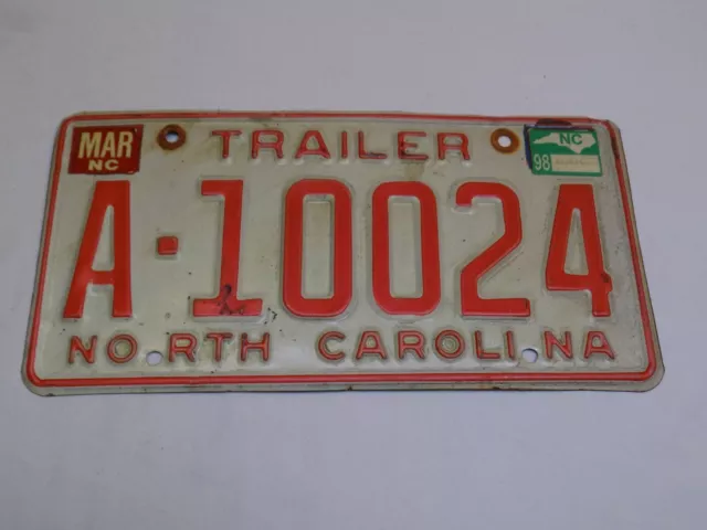 North Carolina Trailer Red Collectible Tag License Plate EXPIRED 1998 A-10024