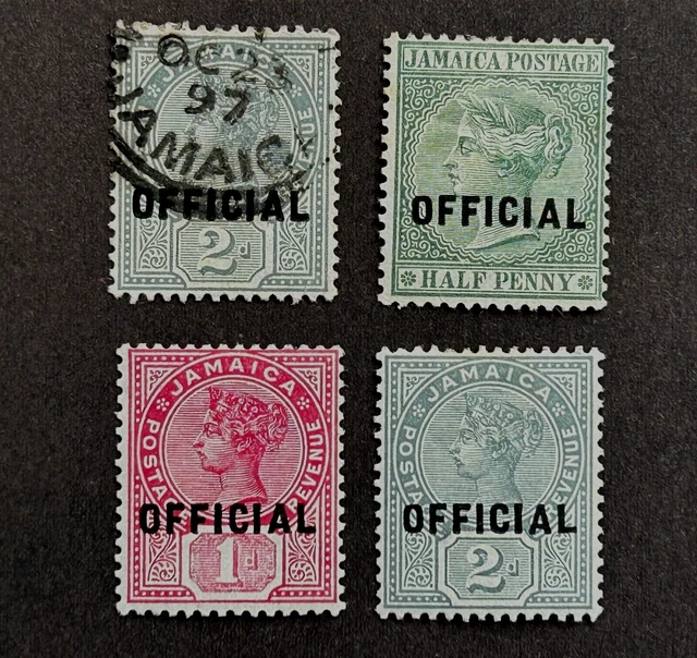 Jamaica, 1890 - 1891, Set of Queen Victoria Mint Hinged Official Stamps + 1 Used