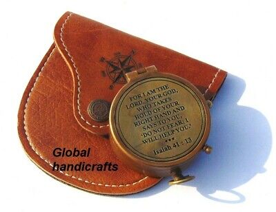 Nautical Antique Brass Vintage Pocket Compass Gift with leather Direction Case
