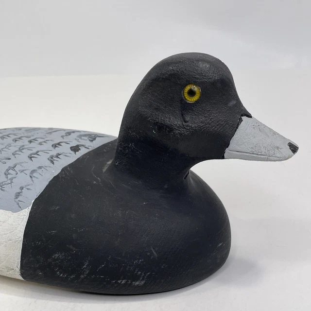 Vintage 1960s 14” Hand Carved Solid Wood Comeau Greater Scaup Glass Eye Decoy