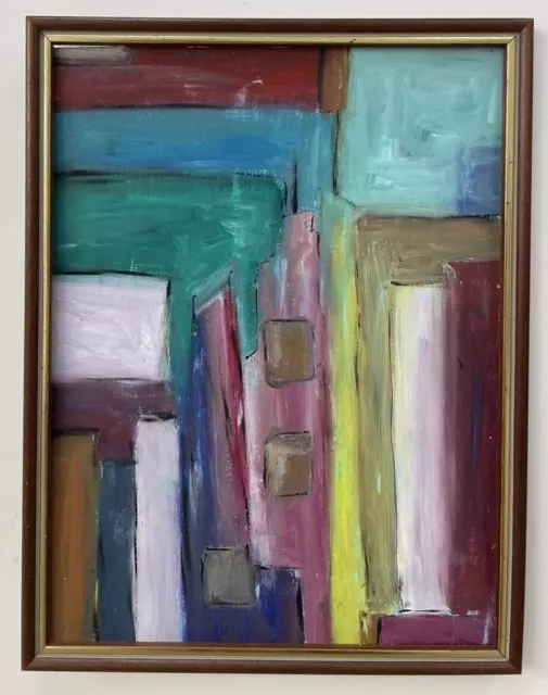 Original Mid Century Abstract Modernist Style Oil On Board Painting