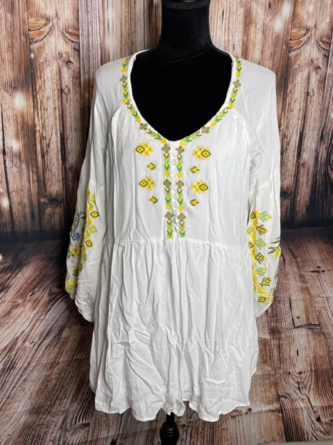 Chelsea & Violet Embroidered floral peasant boho top blouse lined size XL