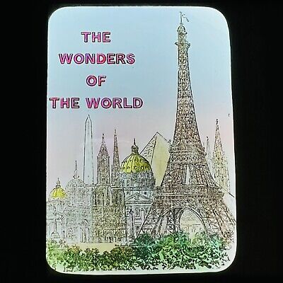 Vtg Magic Lantern Glass Slide Wonders Of The World Eiffel Tower Color