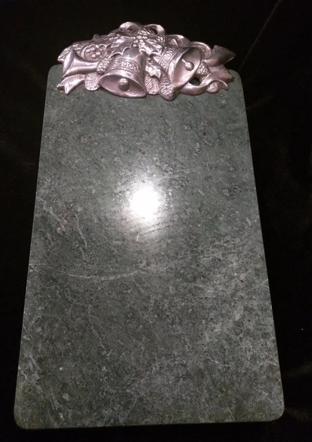 ARTHUR COURT SILVER BELLS GREEN MARBLE CHEESE CUTTING BOARD 10" Long X 6" Wide