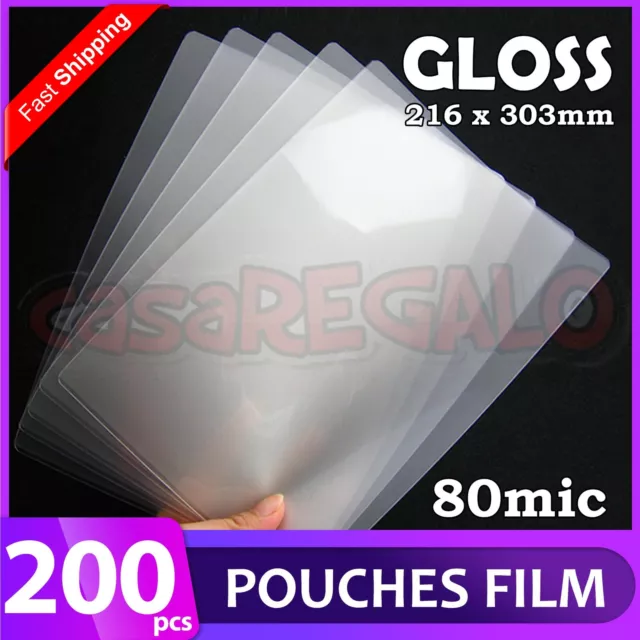 A4 Laminating Pouches Film 80 Micron Gloss (2 x PK 100) 216mm x 303mm