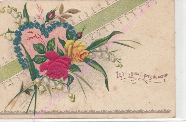 CPA GAUFREE EMBOSSED Loin des yeux près du coeur ca1907
