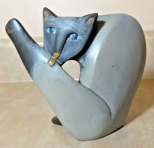 Vintage Lynda Pleet Sitting Grooming Siamese Cat Figurine Statue, Resin Ceramic?