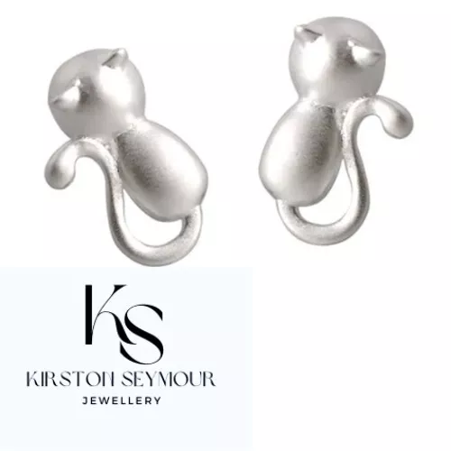 Sleeping Cat Earrings 925 Stirling Silver In Gift Pouch Women Girl Jewellery