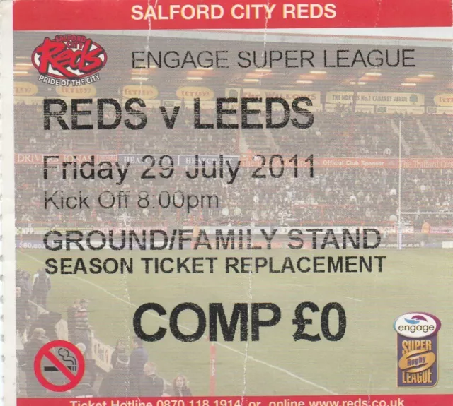 Ticket - Salford City Reds v Leeds Rhinos 29.07.2011