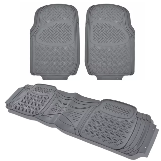 Gray Heavy Duty All Season Rubber Floor Mats 3 Piece Car Truck SUV