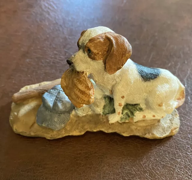 vintage beagle dog figurine with Baseball glove, Hat and slugger