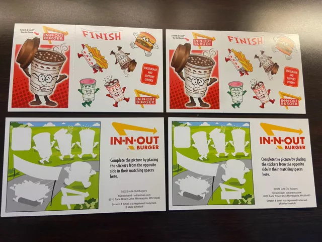 (4) In-N-Out Burger Hot Cocoa Scratch And Smell Sticker Set NEW