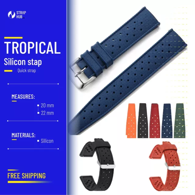 CINTURINO OROLOGIO RICAMBIO TROPIC SILICONE ROSSO BLU NERO VERDE 18 20mm 22mm