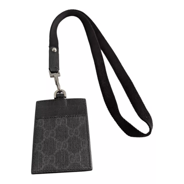 Gucci Neck Lanyard Pass Case/ID Card Holder in GG Supreme Canvas & Leather Black