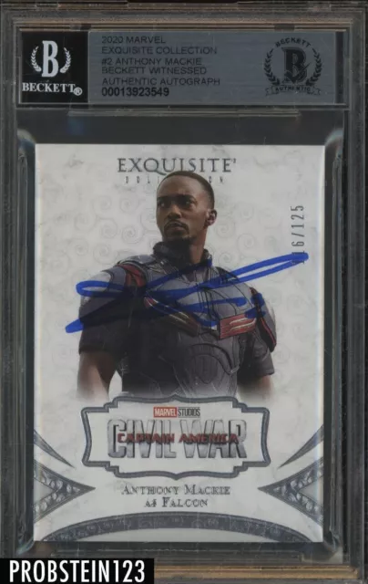 Anthony Mackie SIGNED Falcon 2020 Avengers Exquisite #/125 BGS BAS AUTO 10