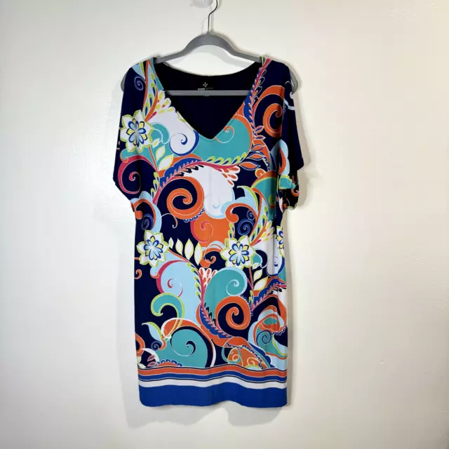 Ronni Nicole Colorful Paisley Floral Shirt Dress Size 8 Blue Split Sleeve