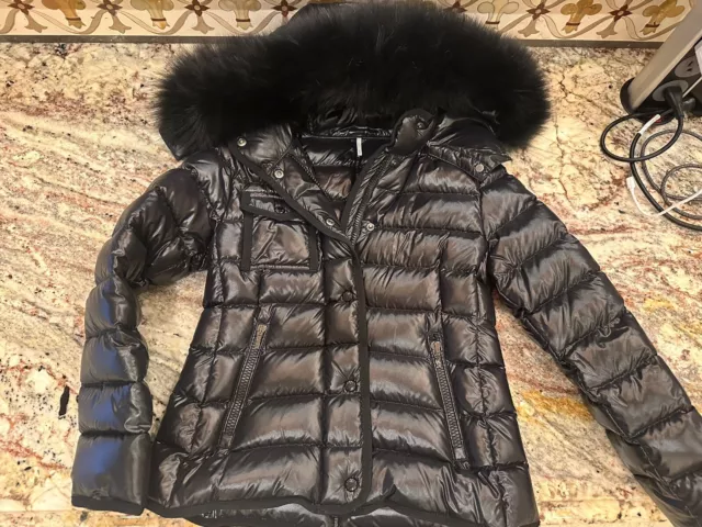 Moncler Girls Black Coat ARMOISE Hooded Jacket Sz 10 Real Fur