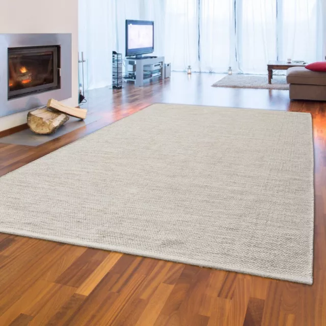 Luxueux tapis en laine tissé main au design polyvalent beige crème