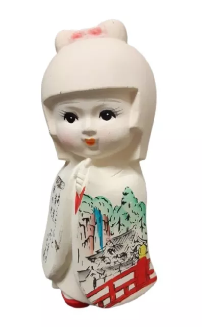 Vintage Clay Bisque Hakata Unglazed Japanese Doll Figurine  6" hand painted