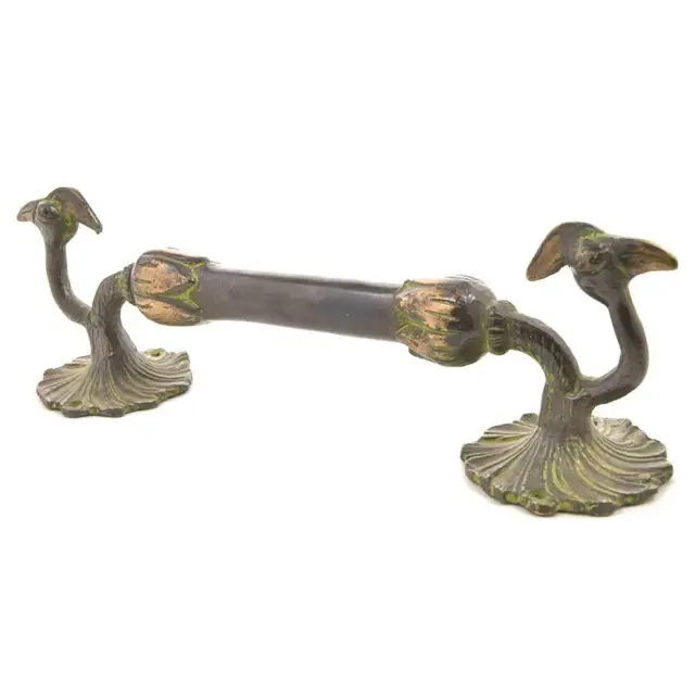 Set of 2 AntiqueBrass Peacock Door Pull Handles with Patina  Vintage Style