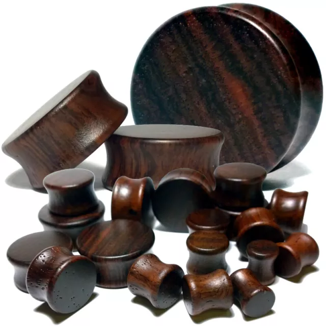 Pair Black Walnut Wood Flat Ear Plugs - Organic Saddle Gauges Earrings Tunnels