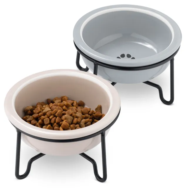 Set de 2 comederos de cerámica para gatos perros cachorros con soporte de metal