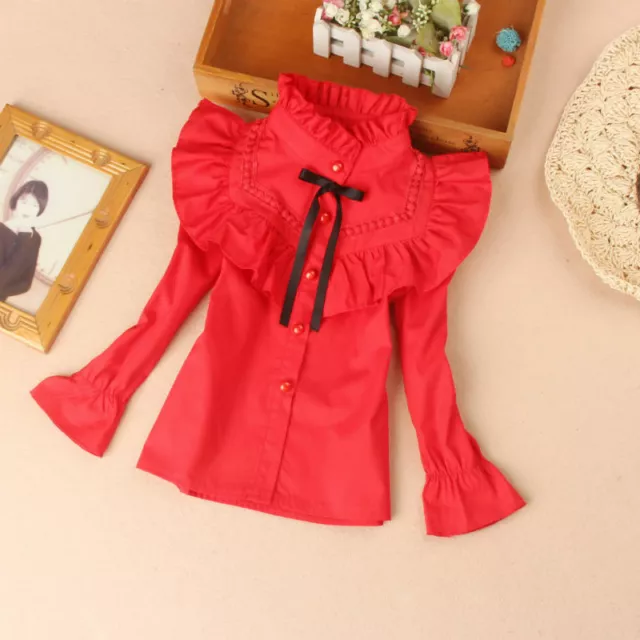Camicia Lolita bambina cotone arricciato top bottoni camicetta nodo fiocco preppy carino rosso