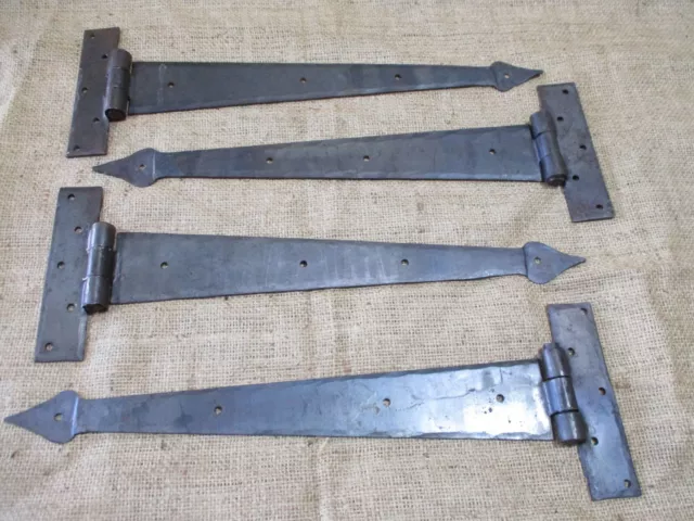 4 LARGE Strap T Hinges 15" Tee Hand Forged In Fire Barn Rustic Medieval Iron