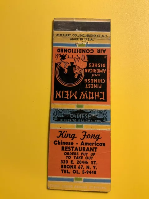 King Fong Chinese American Restaurant Bronx New York City NYC Vintage Matchcover