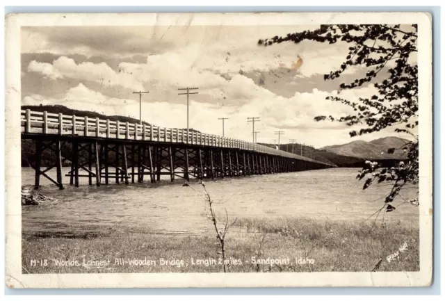 1944 World's Longest All Wooden Bridge Sandpoint ID RPPC Photo Posted Postcard