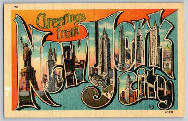 New York City - Large Letter - Greetings - Vintage Postcard - Unposted