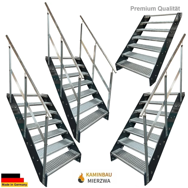 Premium Treppe 7 Stufen Breite 60-140cm H:133cm Geländer Außentreppe Wange Anth.
