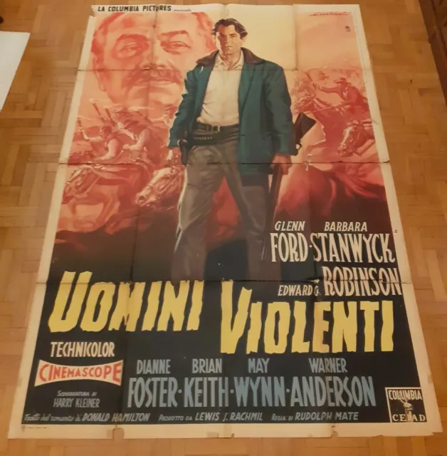 UOMINI VIOLENTI MANIFESTO ORIGINALE 4f film western Capitani art Ford Stanwyck