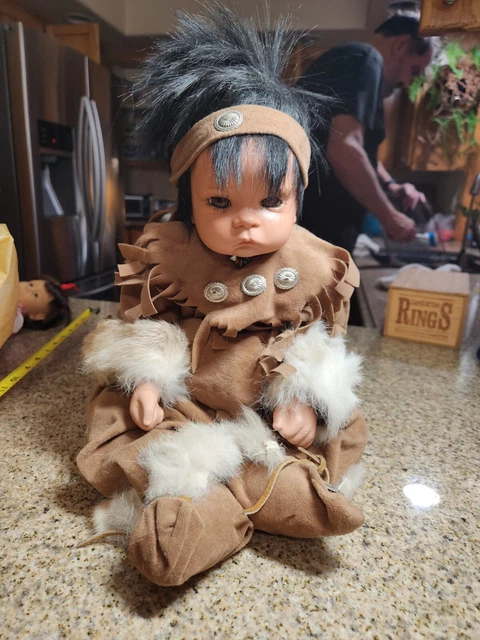 Pretty Vintage Native American Baby Doll rabbit fur. Porcelain and cloth
