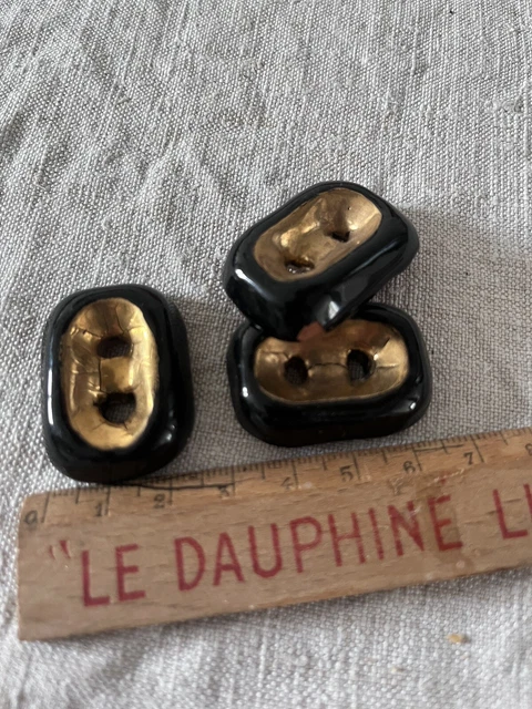Bouton céramique Comme Line Vautrin doré non signé French Antik Mercerie Vintage