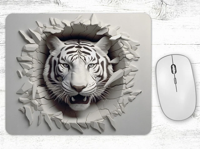 White Tiger Crack In The Wall Hole Neoprene Mouse Pad Mat Rectangle Non Slip