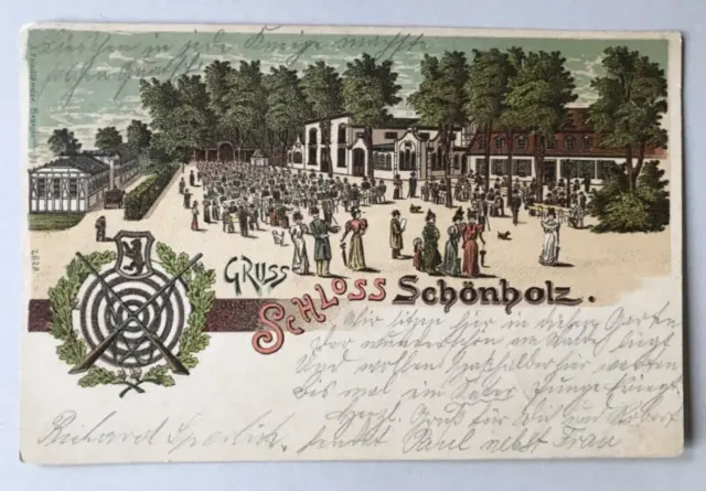 Berlin - Pankow, Gruß Schloß Schönholz, Schützenhaus, Litho Ansichtskarte 1899