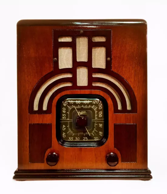 OLD ANTIQUE WOOD Zenith Vintage Tube Radio Restored Working Black Dial ...