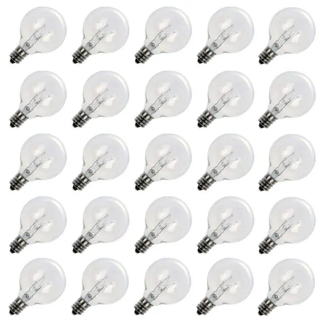 25 Pack G40 Outdoor Patio Globe Replacement Bulbs Clear C7 E12 Base Patio Lights