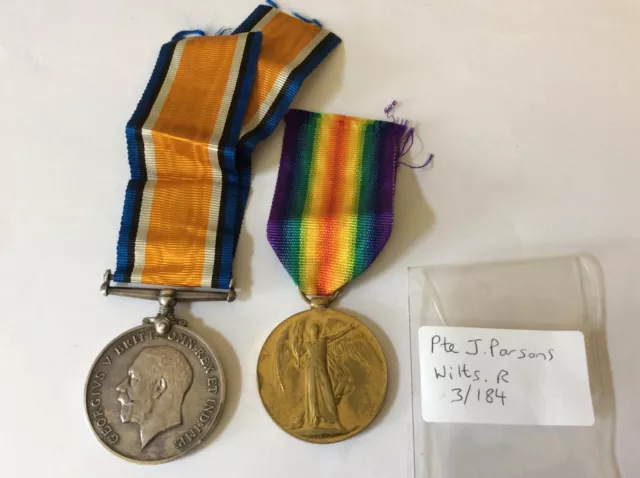 WW1 Casualty DOW  Wiltshire regiment Pte Parsons 3/184 Medal Pair
