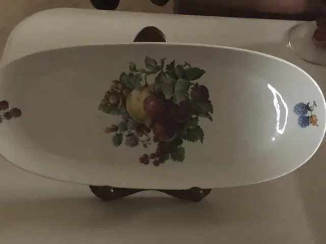 Vtg Naaman Fine Porcelain Israel Oval Platter Sandwich Tray 14,5” Fruit Motif
