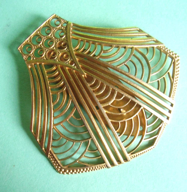 Broche De Revers Vintage Bernard Prioul Paris - Métal Doré - Années 1970 - Bijou Rétro Chic Pour Collectionneuse