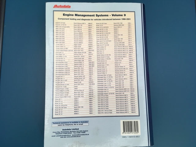AUTODATA ENGINE MANAGEMENT Systems Book Component Testing & Diagnosis ...