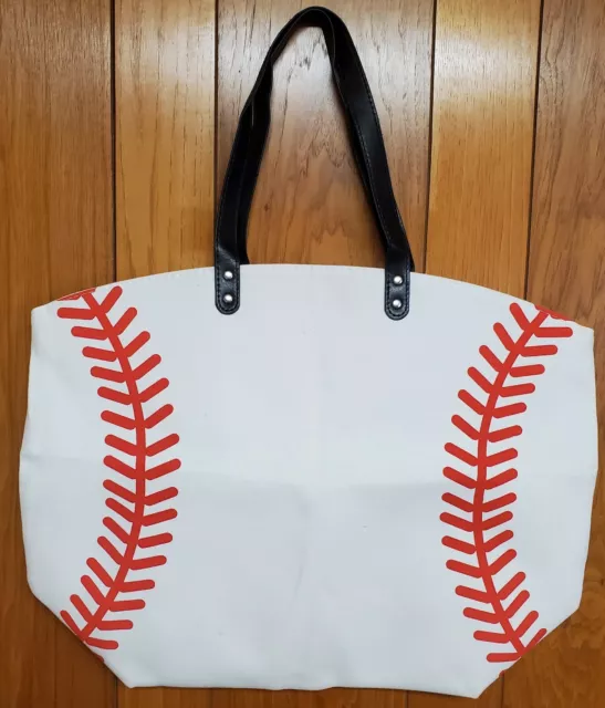 Baseball Canvas Tote Bag 21 Inch Shoulder Baseball Mom Beach Bag