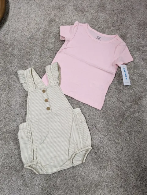 Carters Girl Bib Overall Set 18 Months Toddler Baby Pocket Shirt Outfit NWT $28