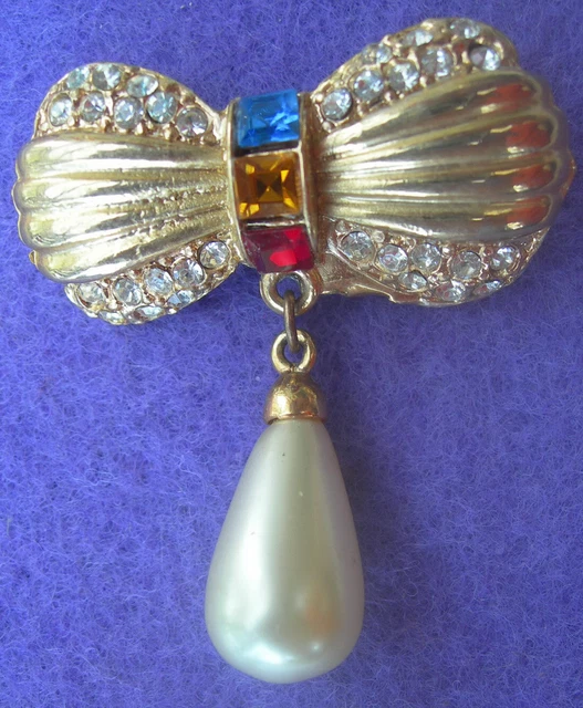 Broche Vintage Noeud Fleuri Strass | Rose, Rouge, Jaune, Bleu | Bijou Ancien Occasion