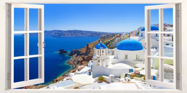 Santorini Greece Holiday Escape 3D Effect Window Canvas Picture Wall Art Prints