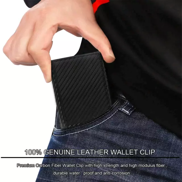 RFID Blocking Leather Mens Wallet Carbon Fiber Purse Slim ID Credit Card Holder 9