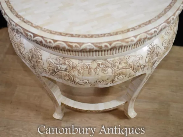 Pair Chinese Occasional Tables - Round Hand Carved Bone Table 2