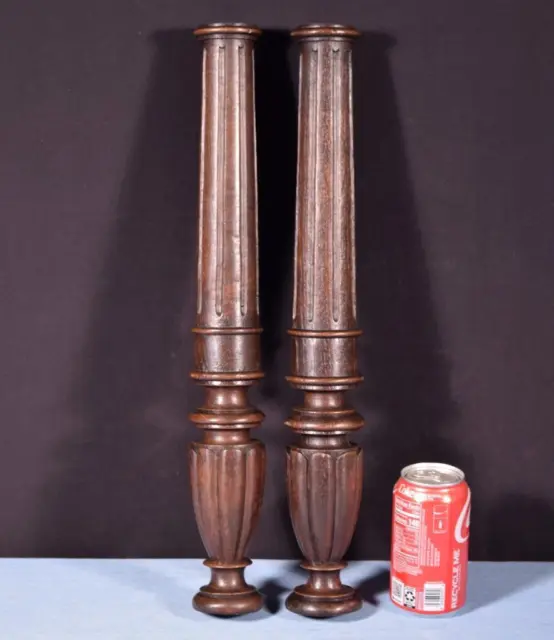 *19" Pair of French Antique Solid Oak Posts/Pillars/Columns/Balusters Salvage